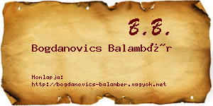 Bogdanovics Balambér névjegykártya